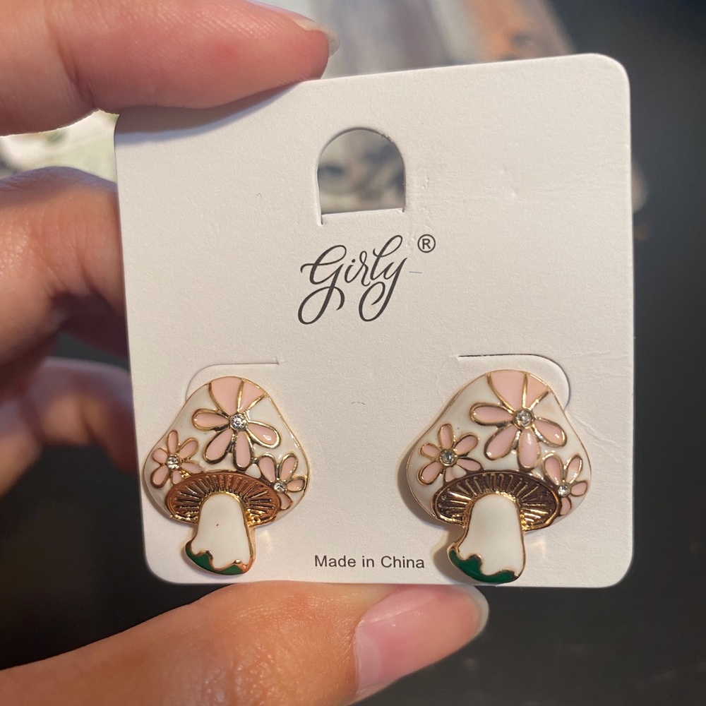 Pink mushroom earrings